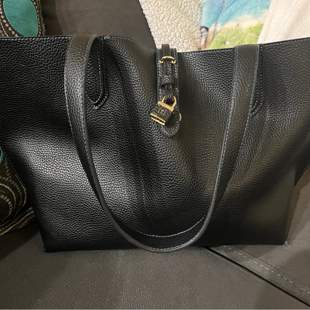Classic Black Pebbled Leather Tote Bag